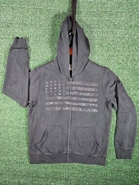 Ralph Lauren Denim & Supply American Flag Faded Black On Black Hoodie / Mens L